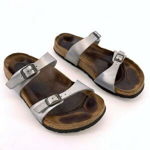 Birkis Slides Metallic Silver 37 Womens Birkenstocks Sandals